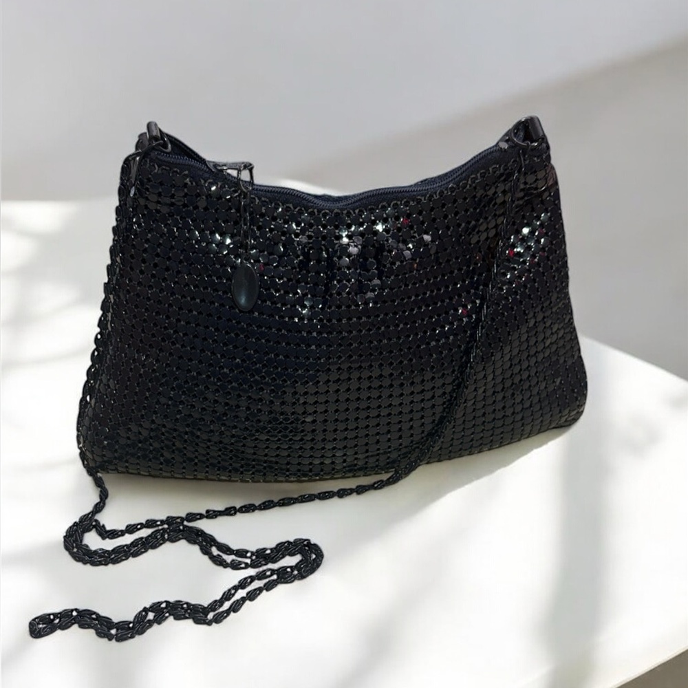 Elegant Navy Blue Evening Crossbody Purse Metallic - RARE